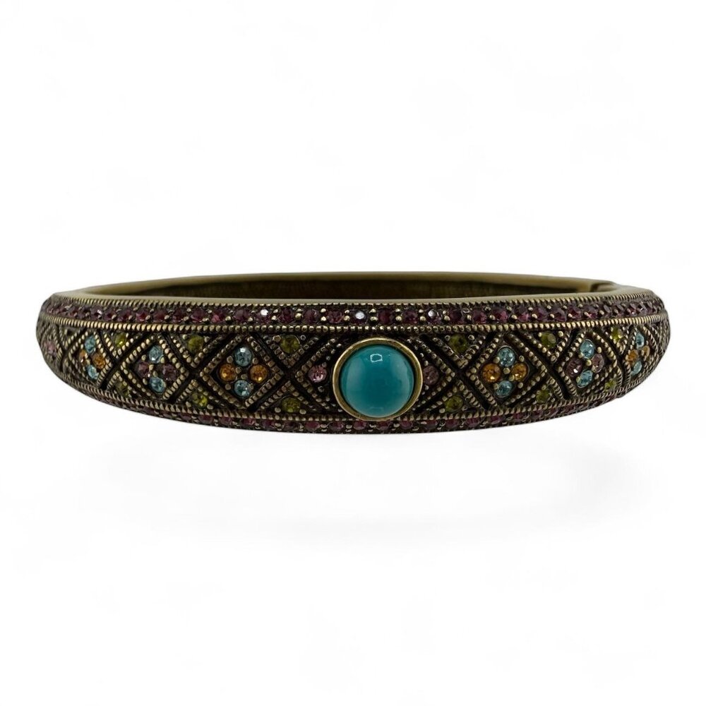 Vitg Heidi Daus Bracelet Swarovski Crystal Faux Turquoise Hinged New n Bag 7